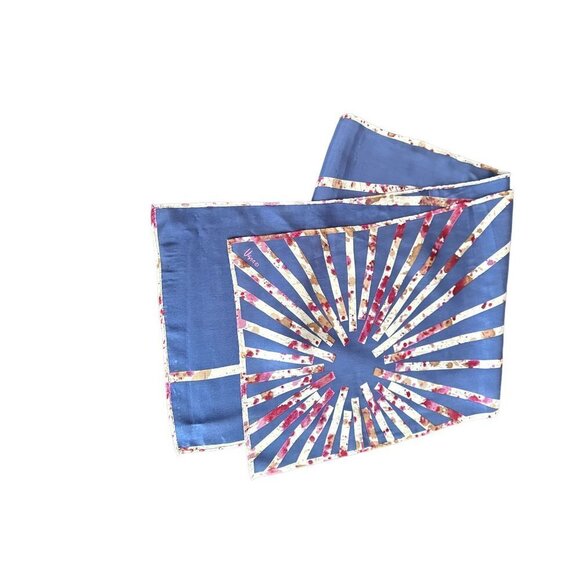 Vera Accessories - Vera Scarf Blue Sunburst Graphic Print Silk Rectangular Artistic Hand‎ Rolled